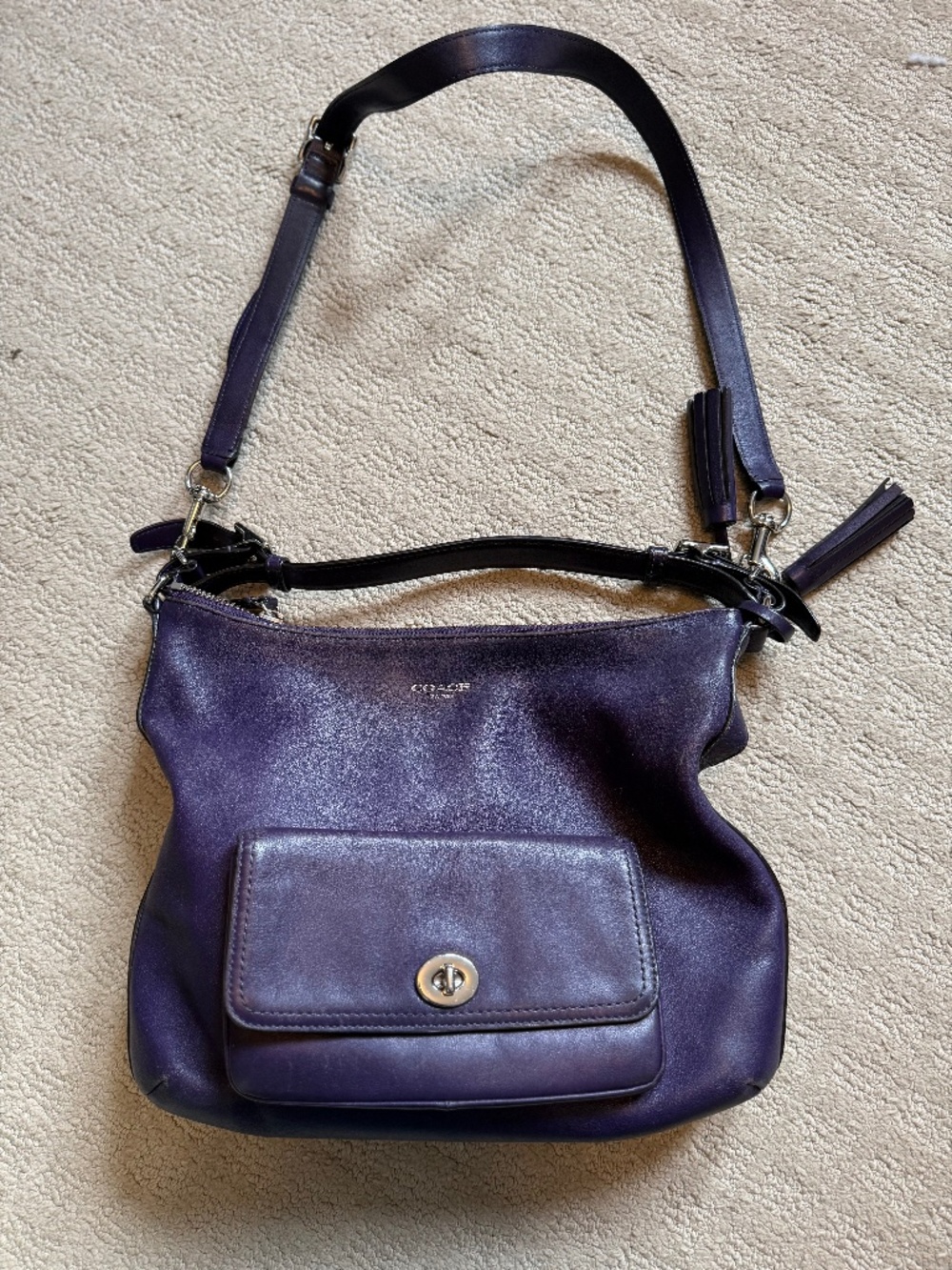 Coach Legacy Courtney Tassel Adorned Hobo Crossbody Handbag in Purple